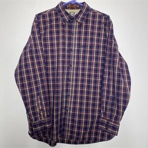 Timberland Flannel Men's Large Plaid Red Long Sleeve Button Up Shirt